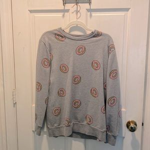 21men, size small, grey crewneck with pink frosted donuts